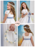 VESTIDO DE COMUNIÓN BLANCO CON LAZAD AZUL