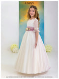Vestido de comunión de falda lisa  fajin rosa