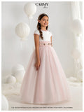 vestido de comunión con falda rosa