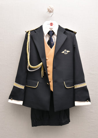 traje de comunión de almirante en azul marino con chaleco en dorado