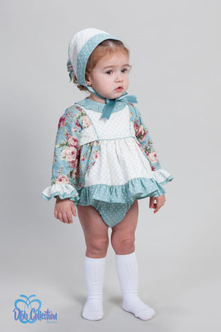 Conjunto de vestido con capota y braguita estampado de bebé manga larga