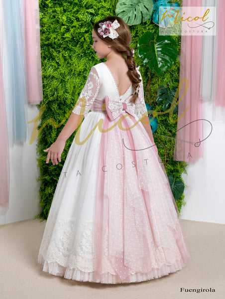 vestido de comunión romántico con gran lazo de la colección de Micol